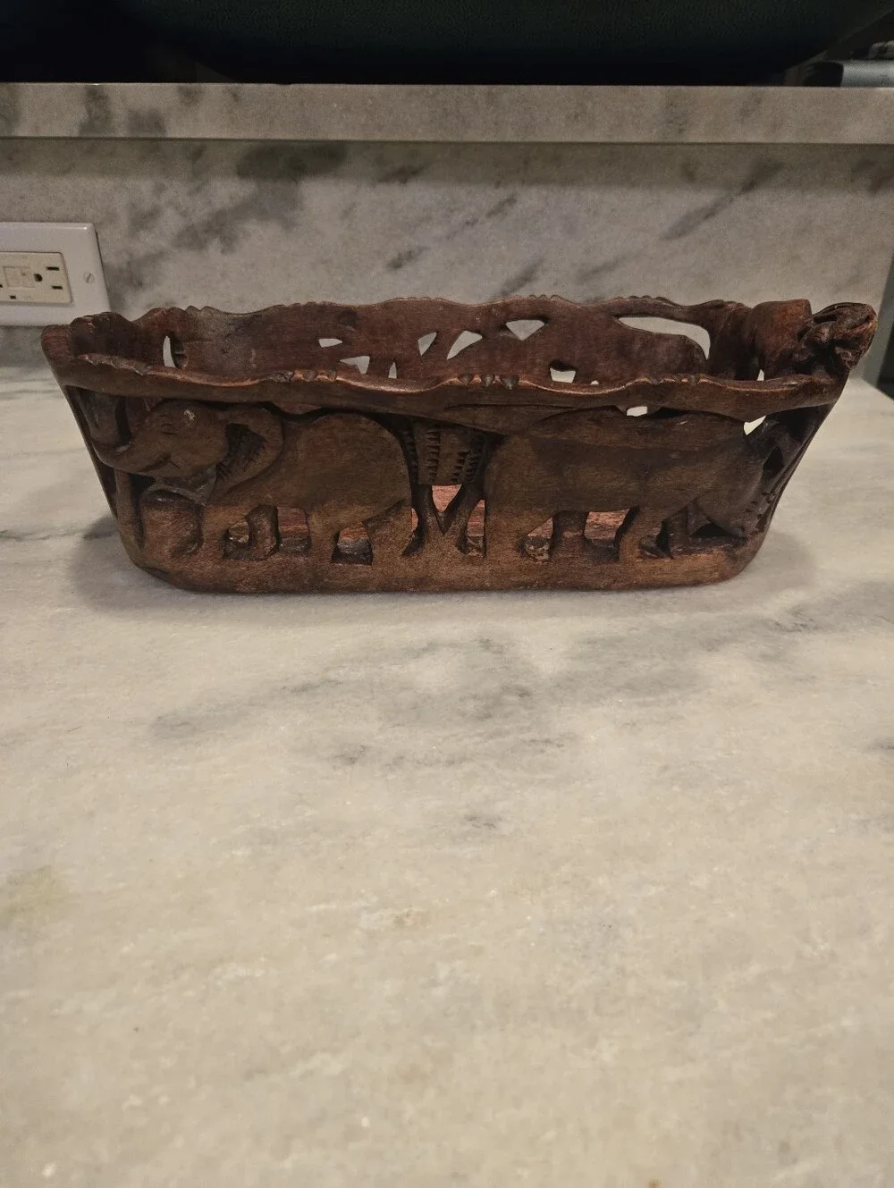 Hand‑Carved Wooden Decorative Tray – Rustic Boho Accent Bowl